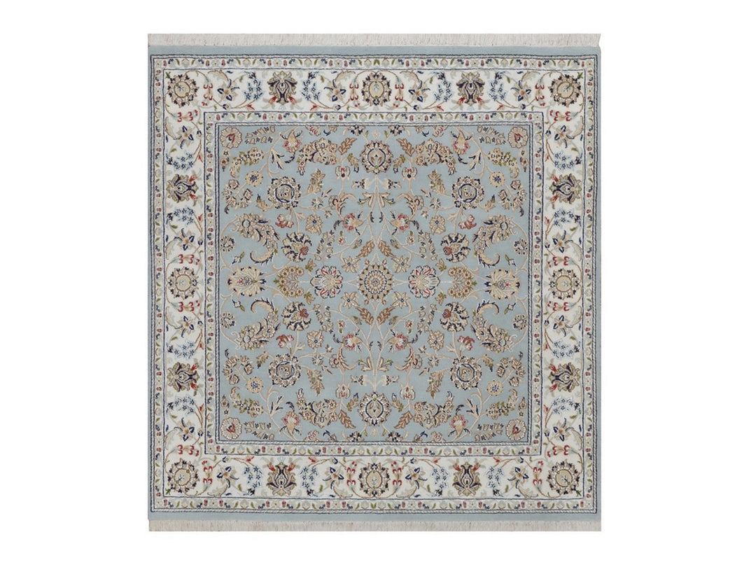 5'10" x 6'1" New Hand Knotted Blue Wool & Silk Square Oriental Rug - MOA10292549