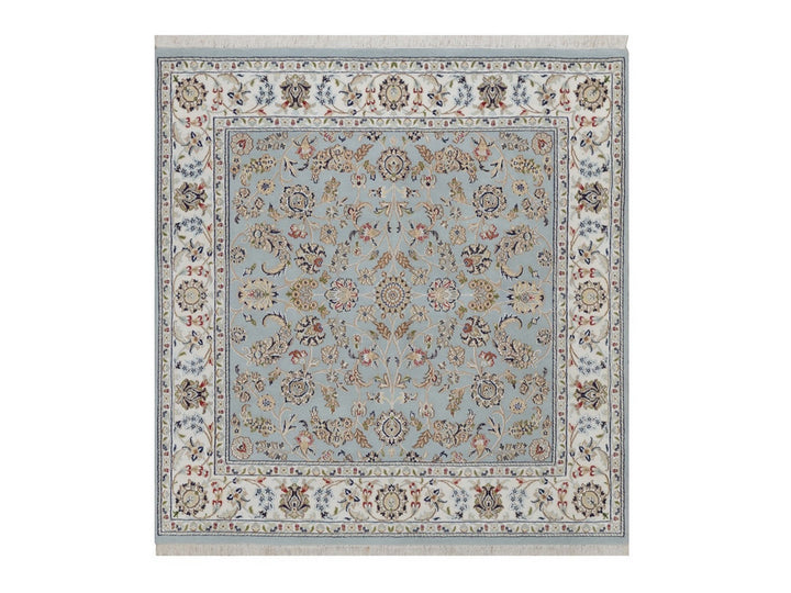 5'10" x 6'1" New Hand Knotted Blue Wool & Silk Square Oriental Rug - MOA10292549