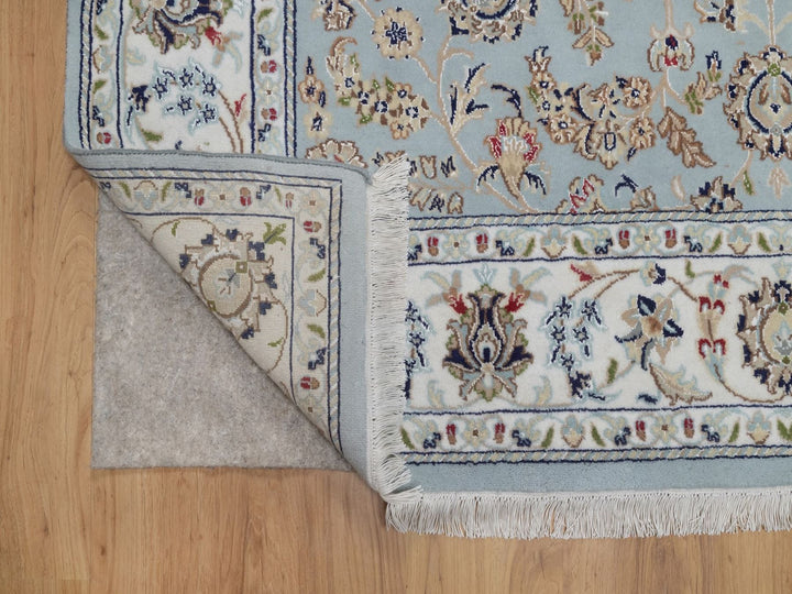 5'10" x 6'1" New Hand Knotted Blue Wool & Silk Square Oriental Rug - MOA10292549