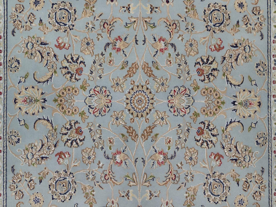 5'10" x 6'1" New Hand Knotted Blue Wool & Silk Square Oriental Rug - MOA10292549