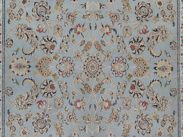 5'10" x 6'1" New Hand Knotted Blue Wool & Silk Square Oriental Rug - MOA10292549