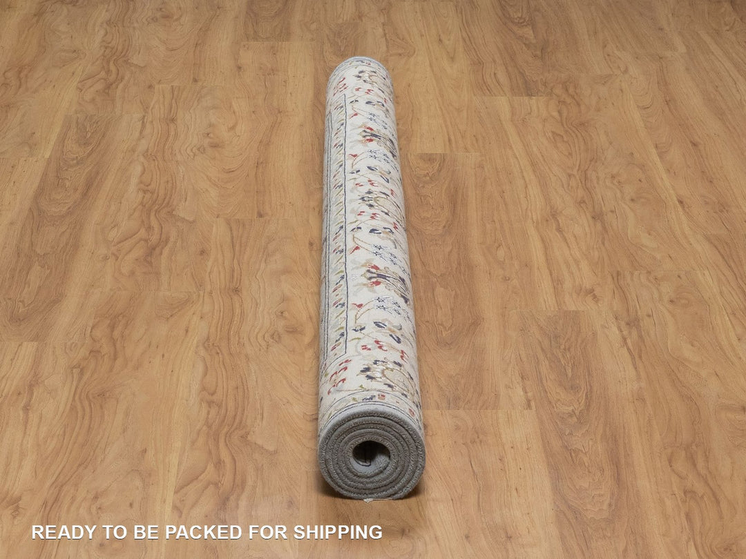5'10" x 6'1" New Hand Knotted Blue Wool & Silk Square Oriental Rug - MOA10292549
