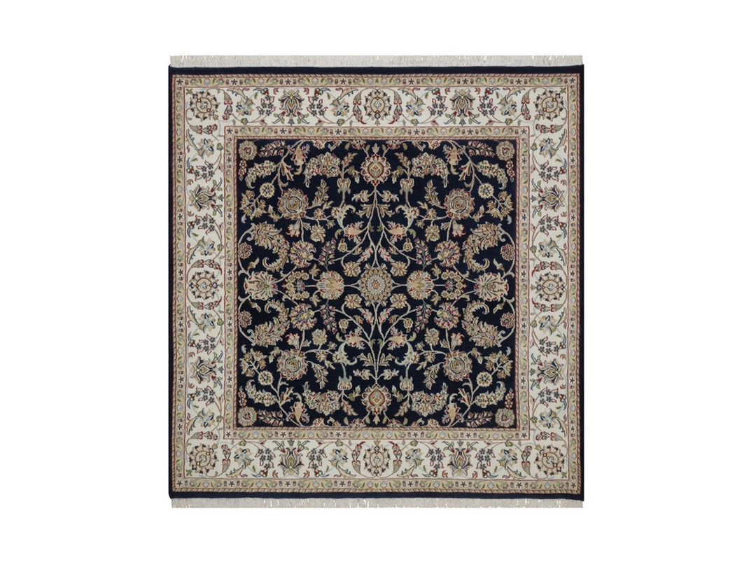 6'0" x 6'2" New Hand Knotted Blue Wool & Silk Square Oriental Rug - MOA10292550