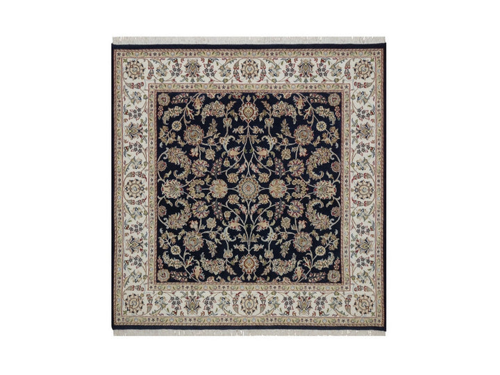 6'0" x 6'2" New Hand Knotted Blue Wool & Silk Square Oriental Rug - MOA10292550