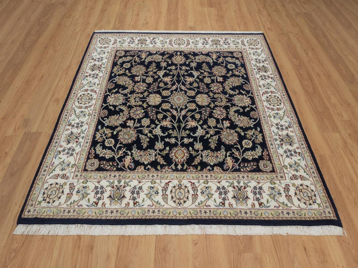 6'0" x 6'2" New Hand Knotted Blue Wool & Silk Square Oriental Rug - MOA10292550