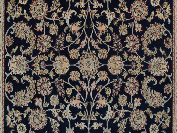 6'0" x 6'2" New Hand Knotted Blue Wool & Silk Square Oriental Rug - MOA10292550
