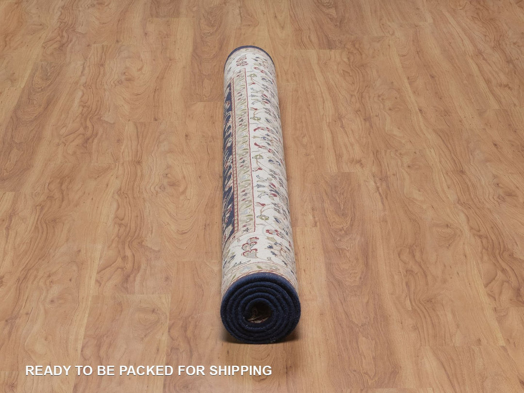 6'0" x 6'2" New Hand Knotted Blue Wool & Silk Square Oriental Rug - MOA10292550