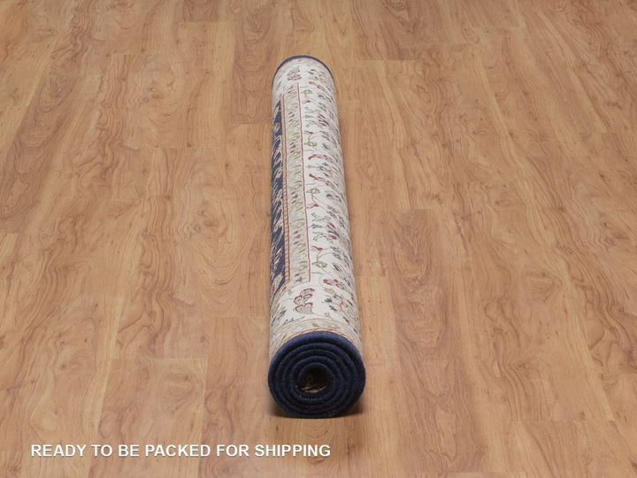 6'0" x 6'2" New Hand Knotted Blue Wool & Silk Square Oriental Rug - MOA10292550