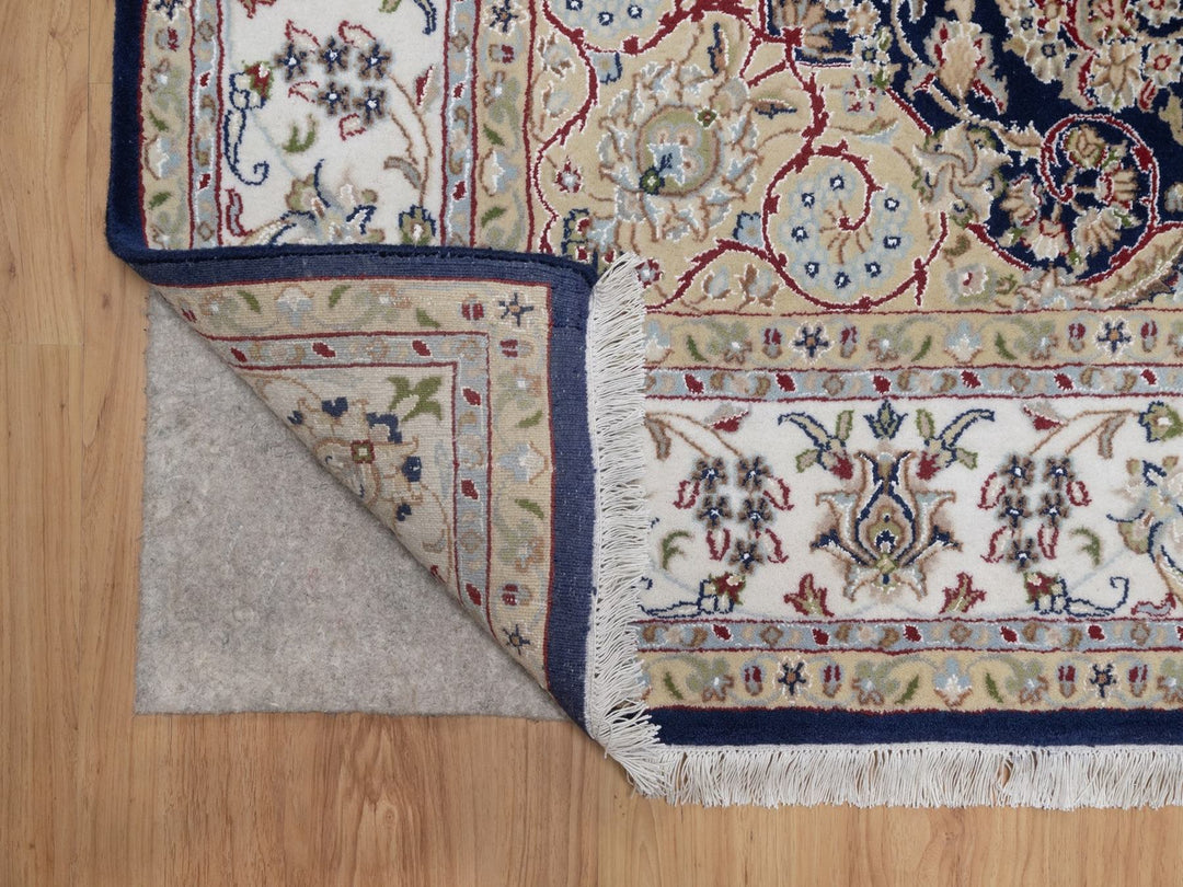 6'4" x 6'8" New Hand Knotted Blue Wool & Silk Square Oriental Rug - MOA10292551