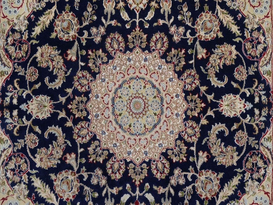 6'4" x 6'8" New Hand Knotted Blue Wool & Silk Square Oriental Rug - MOA10292551