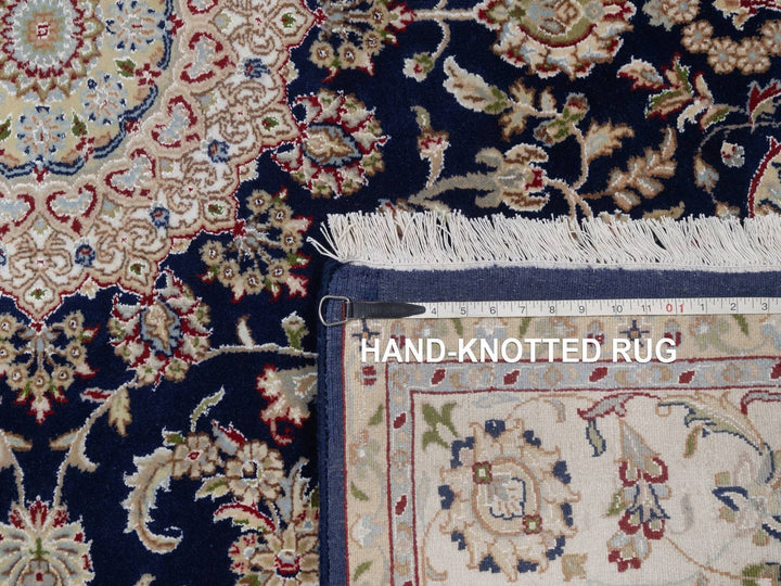 6'4" x 6'8" New Hand Knotted Blue Wool & Silk Square Oriental Rug - MOA10292551