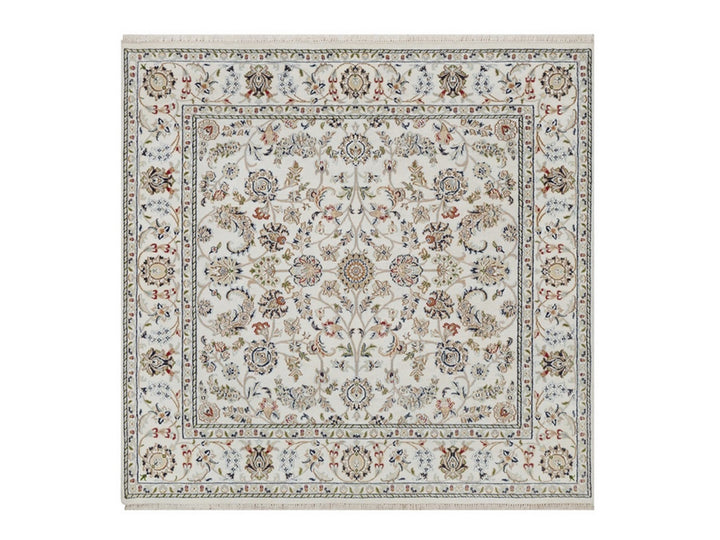 6'0" x 6'3" New Hand Knotted Ivory Wool & Silk Square Oriental Rug - MOA10292552