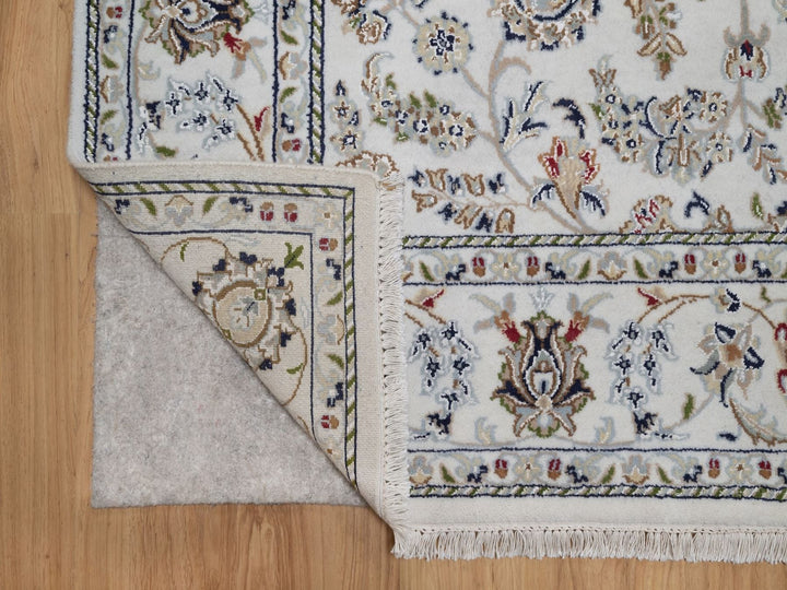 6'0" x 6'3" New Hand Knotted Ivory Wool & Silk Square Oriental Rug - MOA10292552