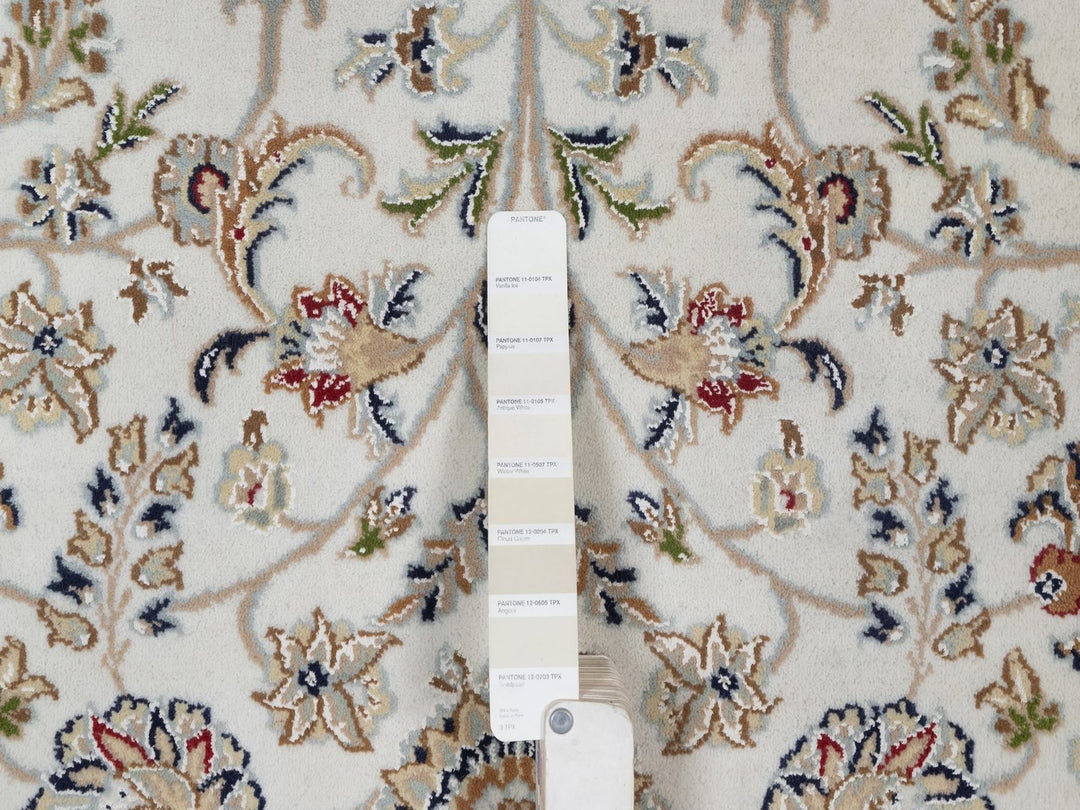 6'0" x 6'3" New Hand Knotted Ivory Wool & Silk Square Oriental Rug - MOA10292552