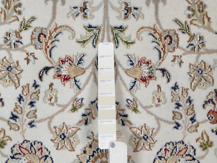 6'0" x 6'3" New Hand Knotted Ivory Wool & Silk Square Oriental Rug - MOA10292552