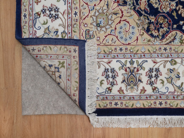 6'5" x 6'8" New Hand Knotted Blue Wool & Silk Square Oriental Rug - MOA10292553