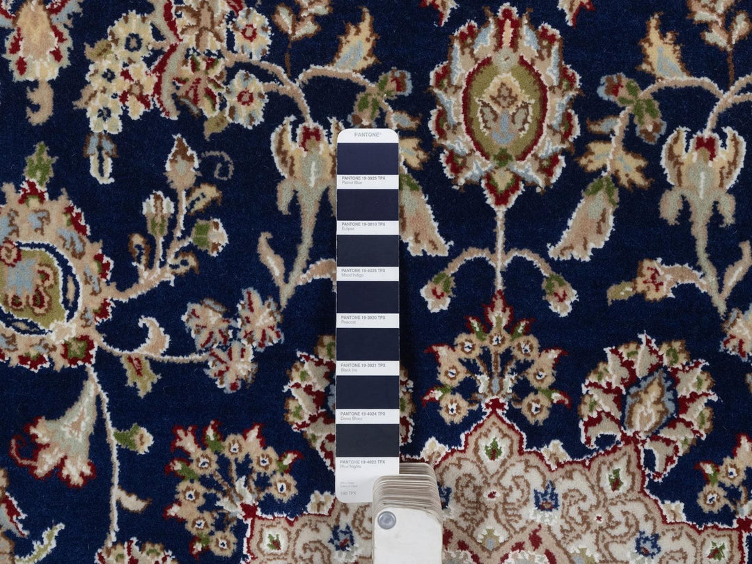 6'5" x 6'8" New Hand Knotted Blue Wool & Silk Square Oriental Rug - MOA10292553