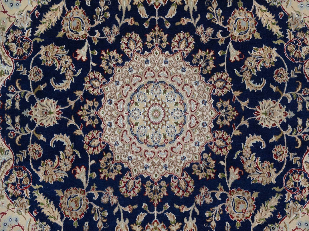 6'5" x 6'8" New Hand Knotted Blue Wool & Silk Square Oriental Rug - MOA10292553