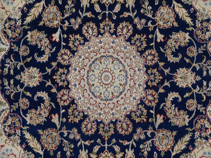 6'5" x 6'8" New Hand Knotted Blue Wool & Silk Square Oriental Rug - MOA10292553