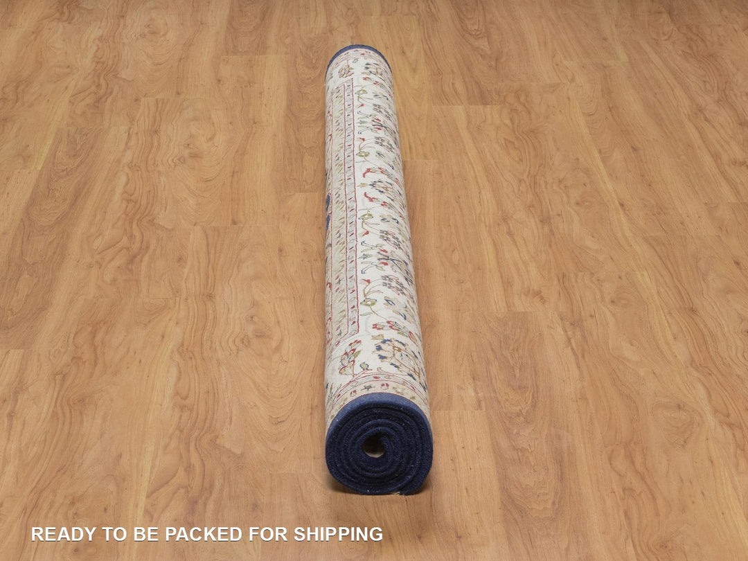 6'5" x 6'8" New Hand Knotted Blue Wool & Silk Square Oriental Rug - MOA10292553