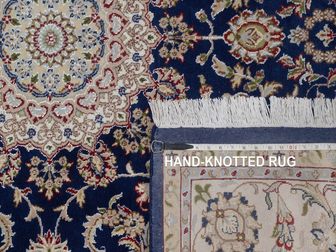 6'5" x 6'8" New Hand Knotted Blue Wool & Silk Square Oriental Rug - MOA10292553
