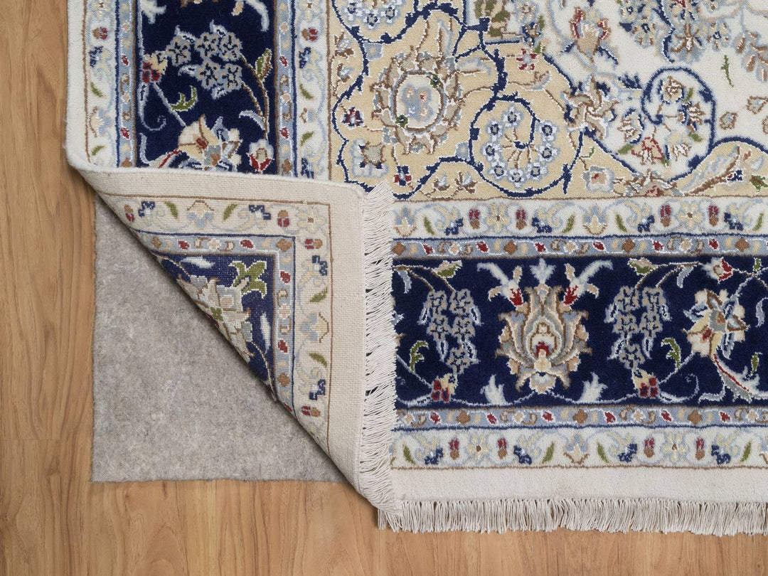 6'6" x 6'6" New Hand Knotted Ivory Wool & Silk Square Oriental Rug - MOA10292554