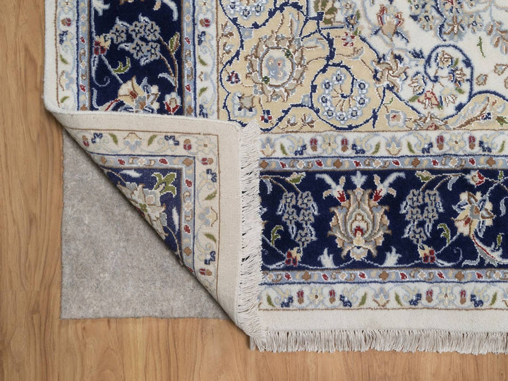 6'6" x 6'6" New Hand Knotted Ivory Wool & Silk Square Oriental Rug - MOA10292554