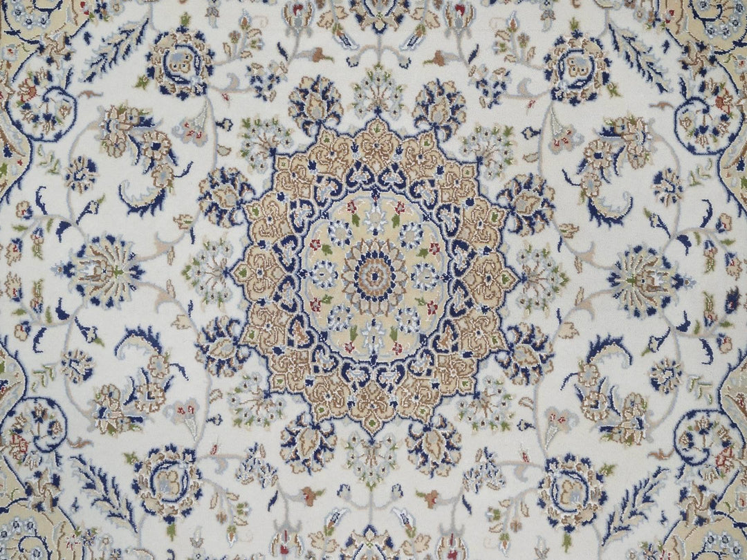 6'6" x 6'6" New Hand Knotted Ivory Wool & Silk Square Oriental Rug - MOA10292554