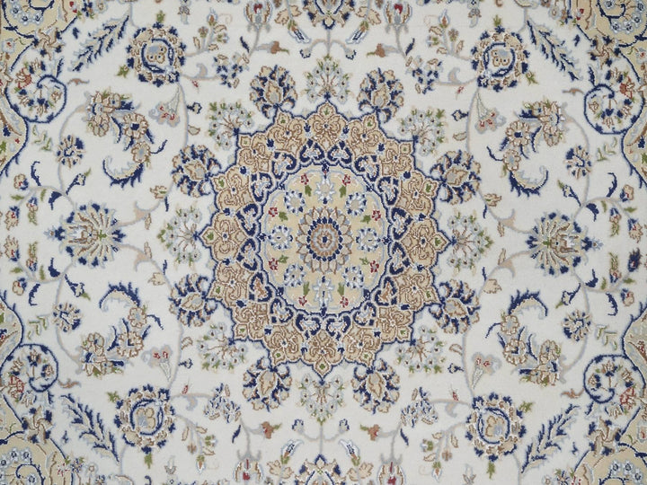 6'6" x 6'6" New Hand Knotted Ivory Wool & Silk Square Oriental Rug - MOA10292554