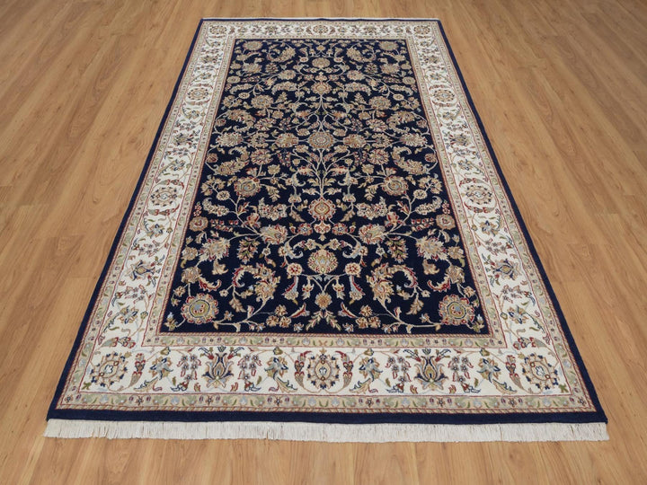 6'0" x 9'5" New Hand Knotted Blue Wool & Silk Rectangle Oriental Rug - MOA10292555