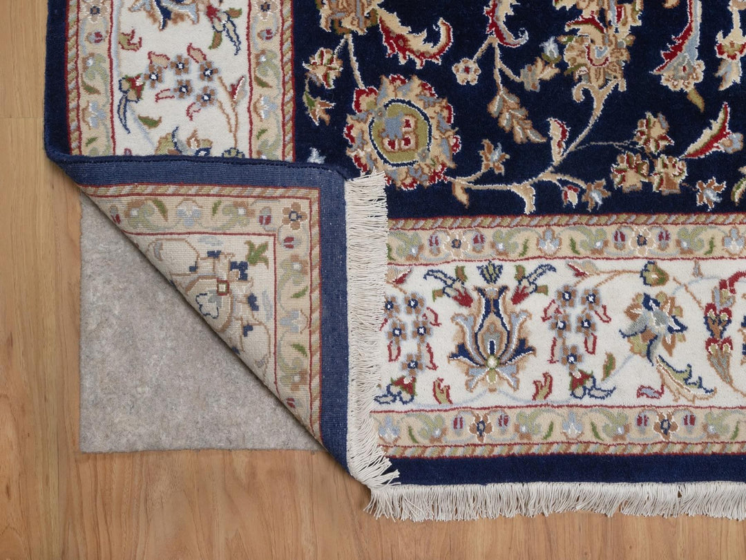 6'0" x 9'5" New Hand Knotted Blue Wool & Silk Rectangle Oriental Rug - MOA10292555