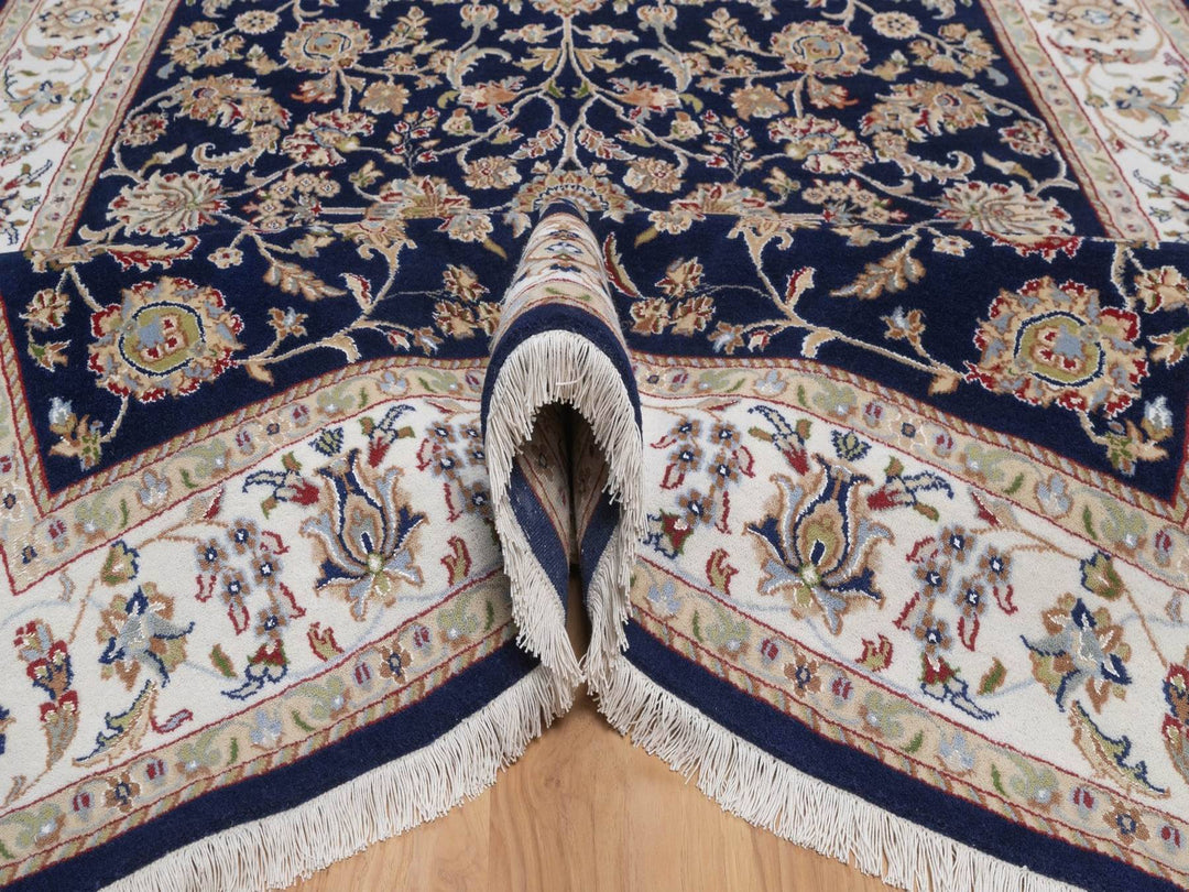6'0" x 9'5" New Hand Knotted Blue Wool & Silk Rectangle Oriental Rug - MOA10292555