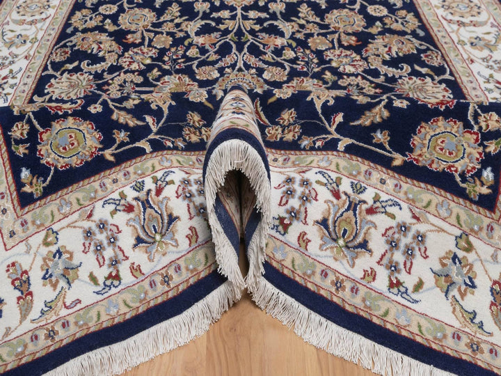 6'0" x 9'5" New Hand Knotted Blue Wool & Silk Rectangle Oriental Rug - MOA10292555