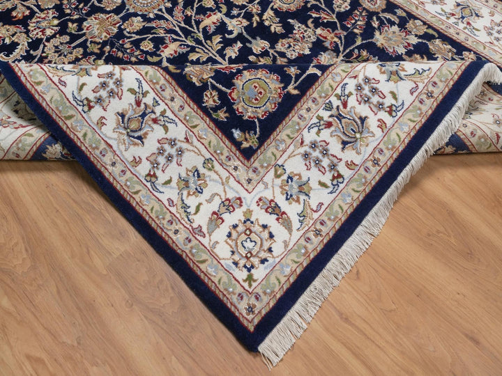 6'0" x 9'5" New Hand Knotted Blue Wool & Silk Rectangle Oriental Rug - MOA10292555