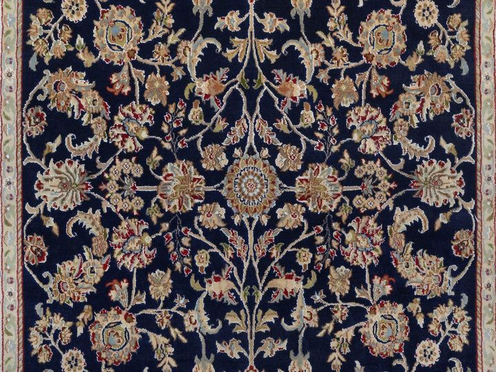 6'0" x 9'5" New Hand Knotted Blue Wool & Silk Rectangle Oriental Rug - MOA10292555