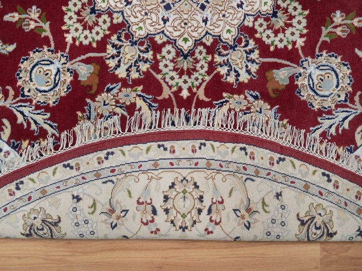 7'0" x 7'0" New Hand Knotted Red Wool & Silk Round Oriental Rug - MOA10292556
