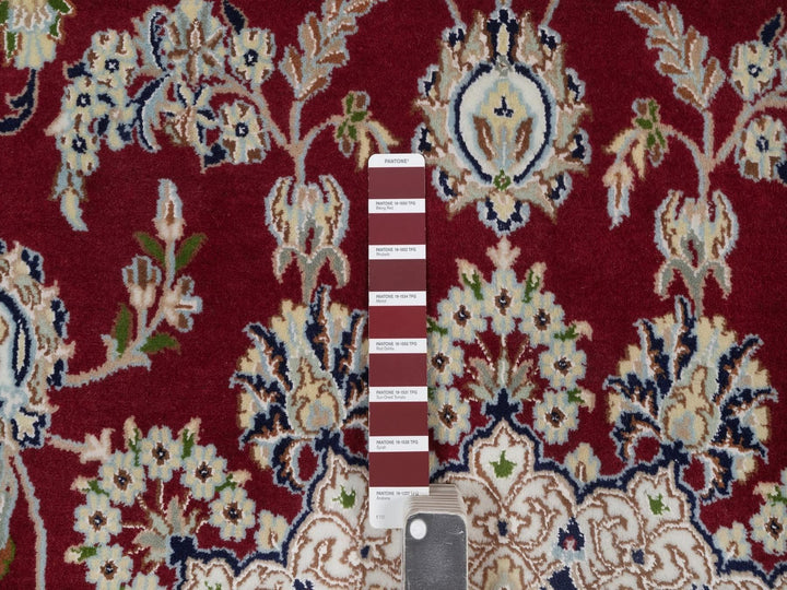 7'0" x 7'0" New Hand Knotted Red Wool & Silk Round Oriental Rug - MOA10292556