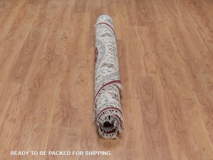 7'0" x 7'0" New Hand Knotted Red Wool & Silk Round Oriental Rug - MOA10292556