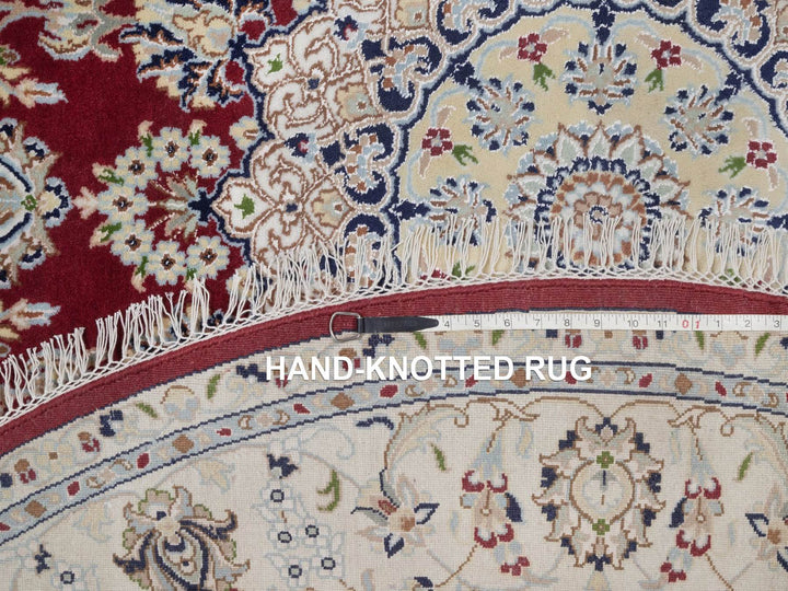 7'0" x 7'0" New Hand Knotted Red Wool & Silk Round Oriental Rug - MOA10292556