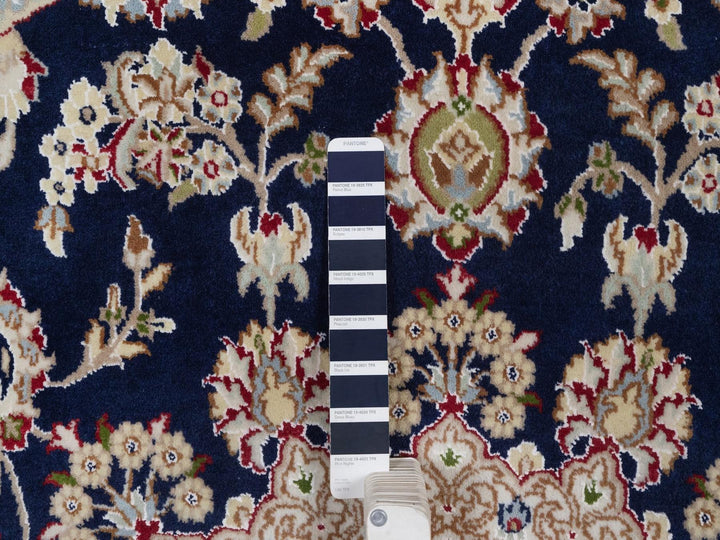 6'6" x 6'7" New Hand Knotted Blue Wool & Silk Round Oriental Rug - MOA10292557