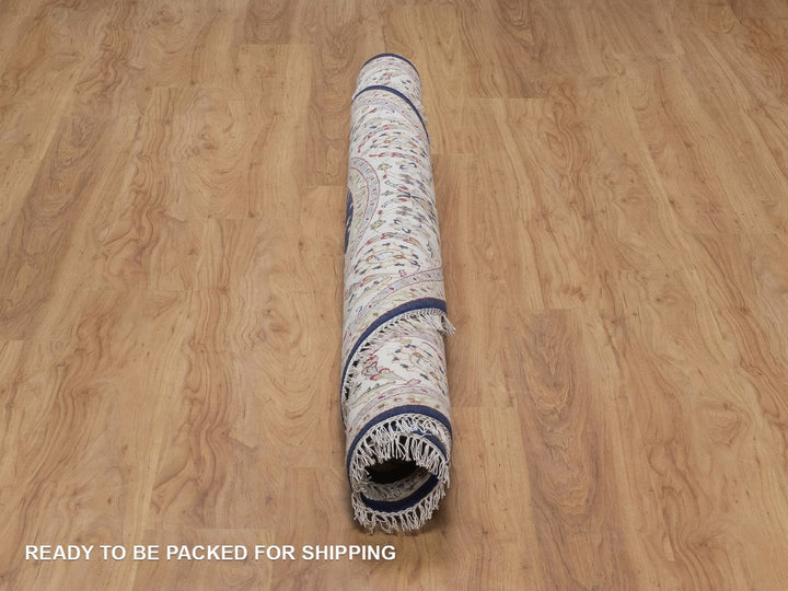 6'6" x 6'7" New Hand Knotted Blue Wool & Silk Round Oriental Rug - MOA10292557