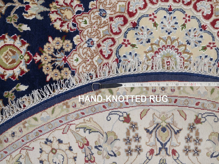 6'6" x 6'7" New Hand Knotted Blue Wool & Silk Round Oriental Rug - MOA10292557