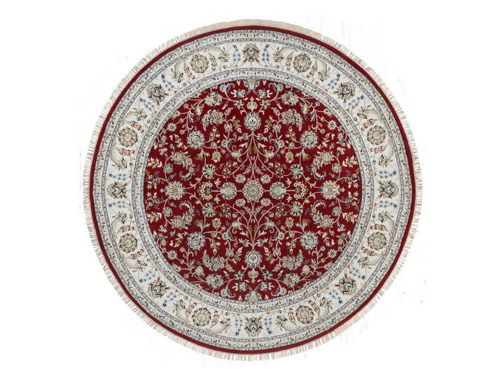 8'0" x 8'0" New Hand Knotted Red Wool & Silk Round Oriental Rug - MOA10292558