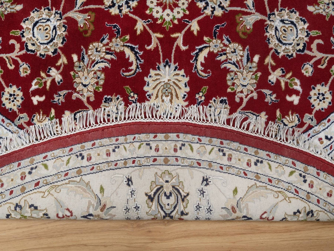 8'0" x 8'0" New Hand Knotted Red Wool & Silk Round Oriental Rug - MOA10292558