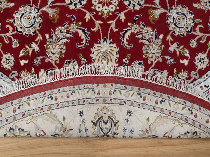 8'0" x 8'0" New Hand Knotted Red Wool & Silk Round Oriental Rug - MOA10292558