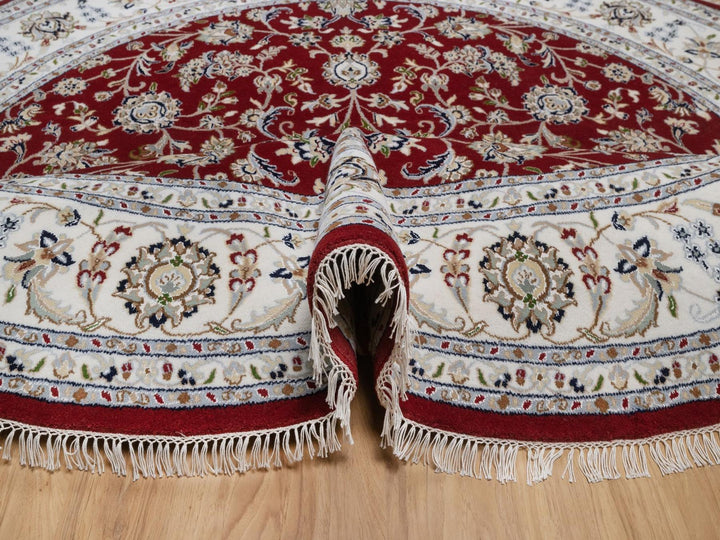 8'0" x 8'0" New Hand Knotted Red Wool & Silk Round Oriental Rug - MOA10292558