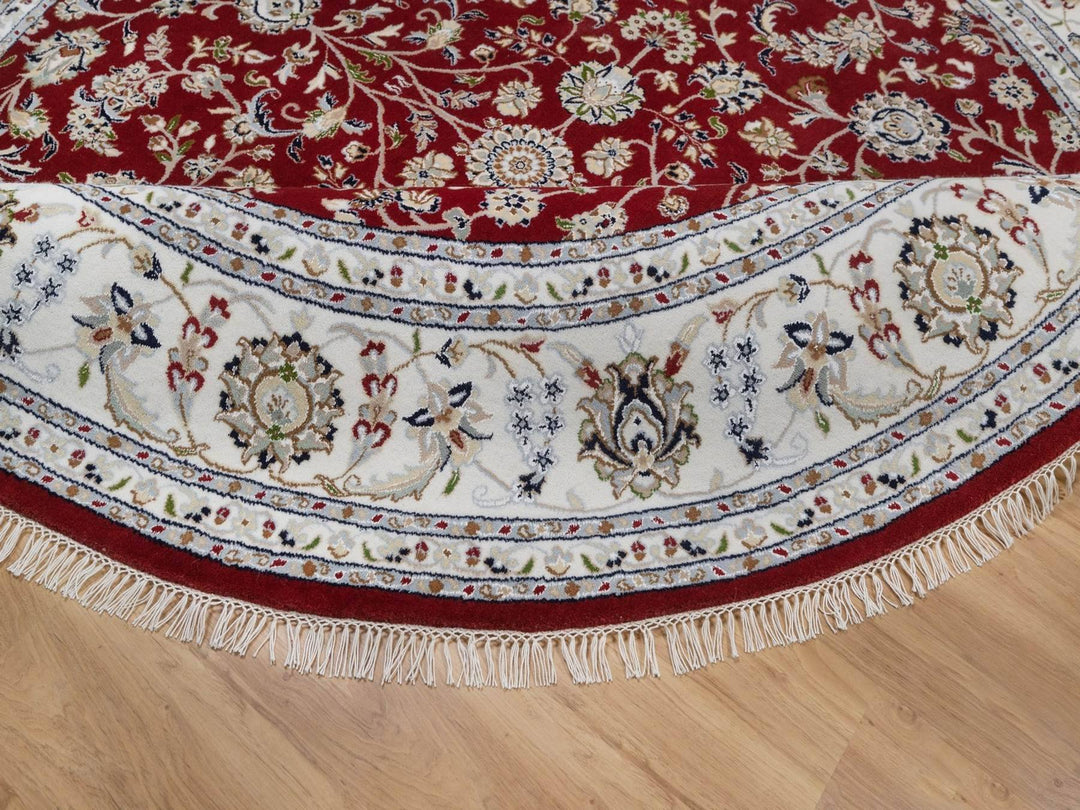8'0" x 8'0" New Hand Knotted Red Wool & Silk Round Oriental Rug - MOA10292558