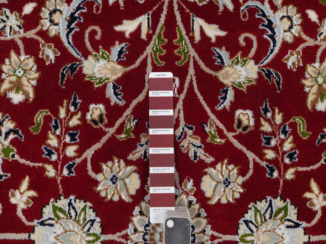 8'0" x 8'0" New Hand Knotted Red Wool & Silk Round Oriental Rug - MOA10292558