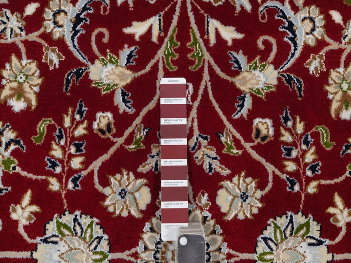 8'0" x 8'0" New Hand Knotted Red Wool & Silk Round Oriental Rug - MOA10292558