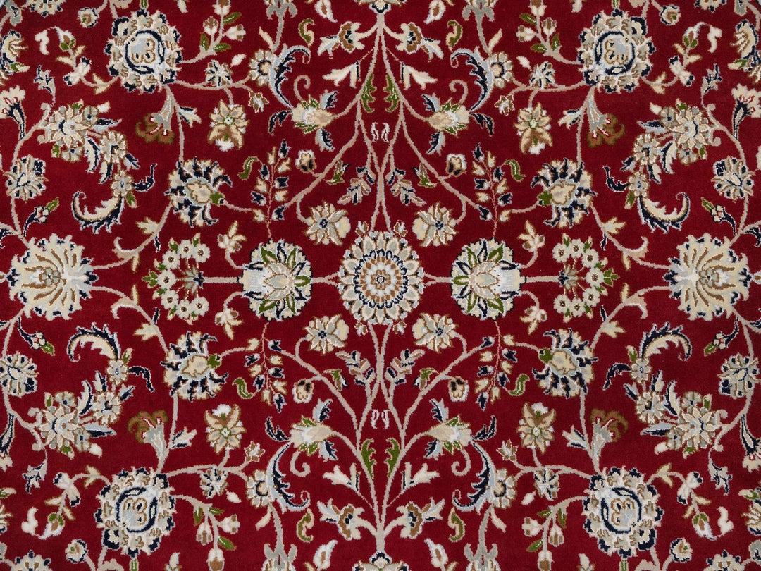 8'0" x 8'0" New Hand Knotted Red Wool & Silk Round Oriental Rug - MOA10292558